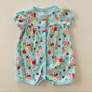 Baby Girl Floral Turquoise Romper Snap Up Bubble
